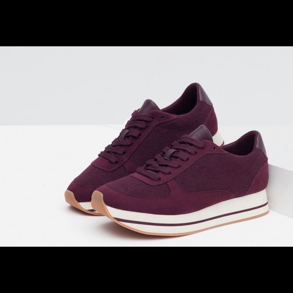 Zara basics red vintage style felted platform sneakers